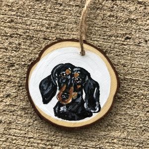 Dachshund hand painted Christmas ornament art
